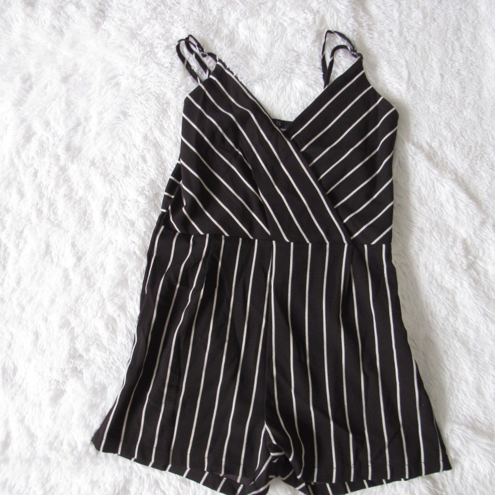 Black and White Striped Romper